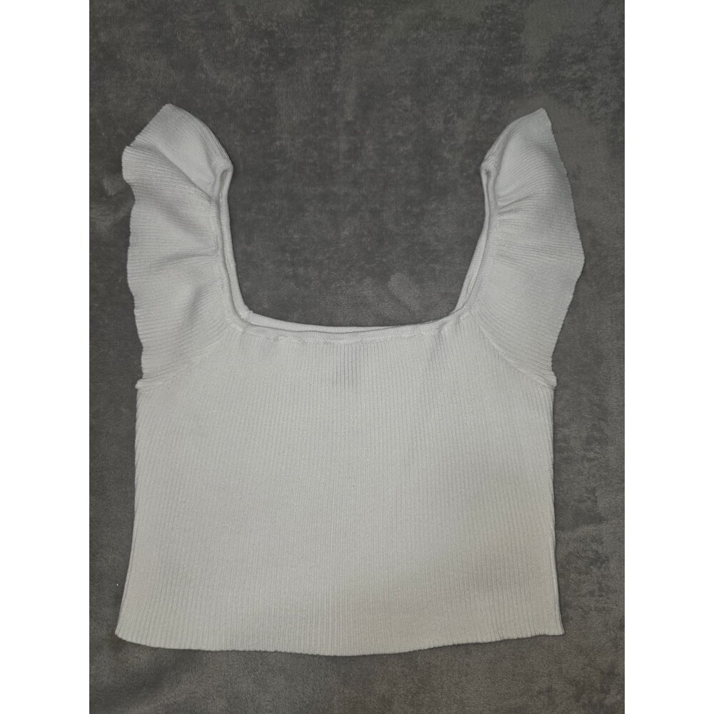 Forever 21 Off-the-Shoulder Ribbed Ruffle Crop Top - White - Picture 7 of 8